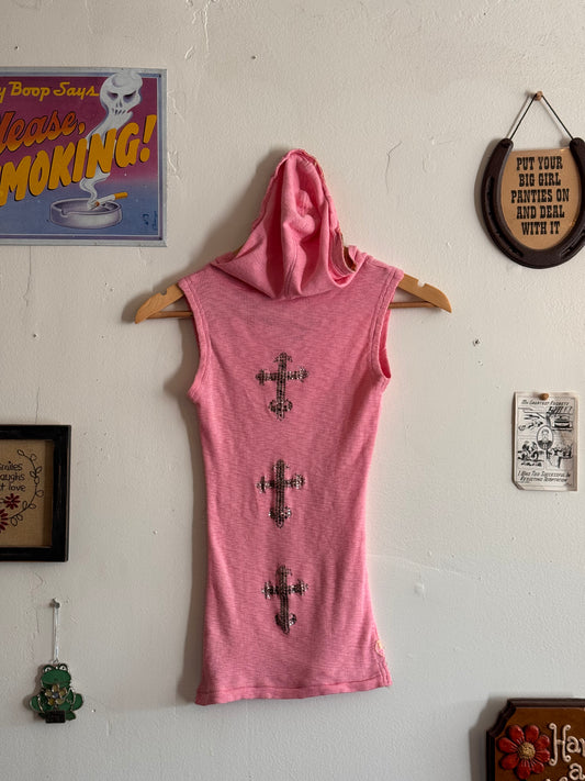 2000s Pink Bedazzled Cross Hood (XS)